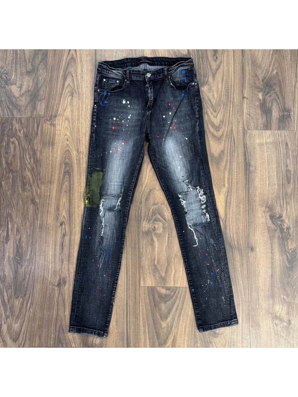 AMIRI Men’s Jeans Size 34 Black Paint Splatter Distressed Ripped Made USA
